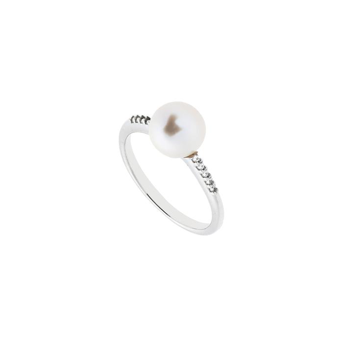 Anello Perla d'Oro Vero e Zirconi