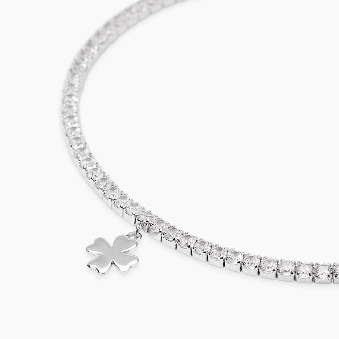 Bracciale tennis in argento con ciondolo quadrifoglio LUCKY WOMAN