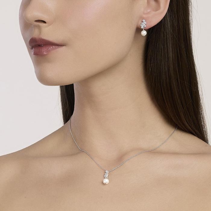 Girocollo con cascata di zirconi e perla coltivata MERCY