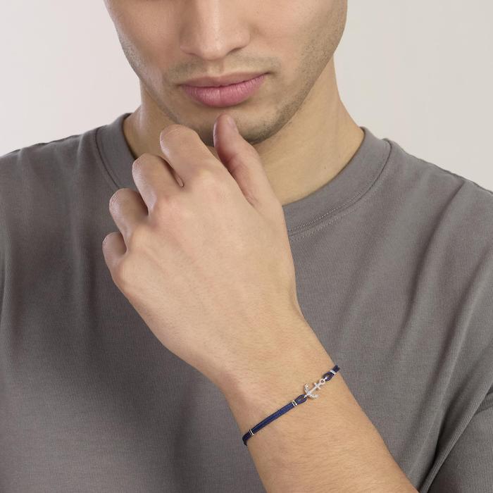 Bracciale da uomo in nylon con ancora in argento NAVY RULE