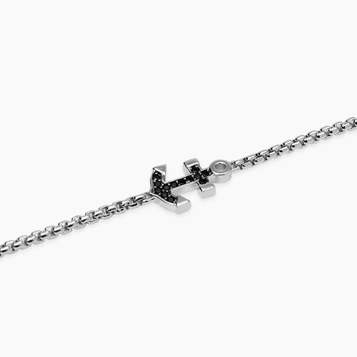 Bracciale in argento con ancora in zirconi neri da uomo NAVY RULE