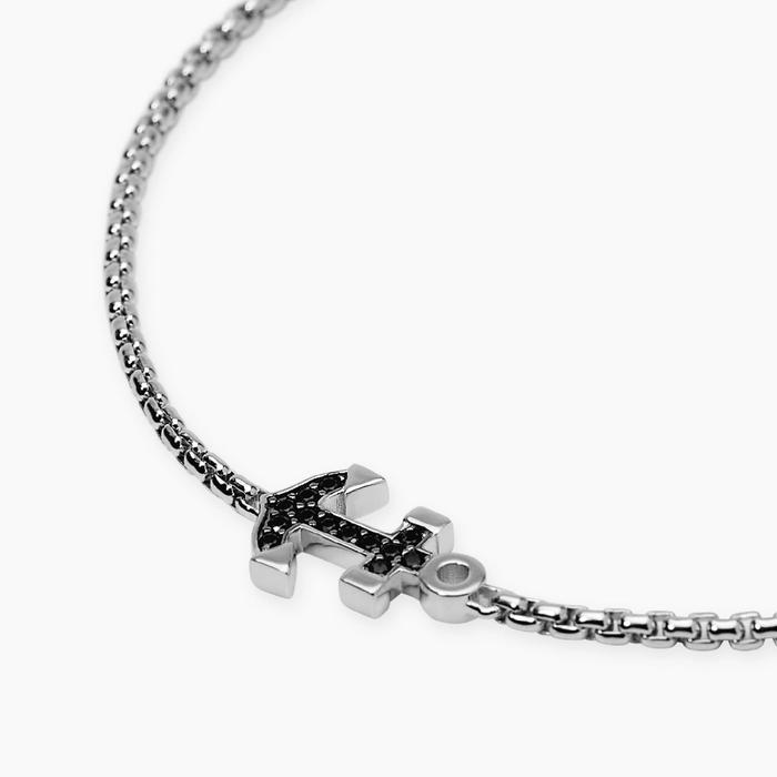 Bracciale in argento con ancora in zirconi neri da uomo NAVY RULE