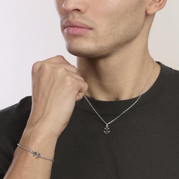 Bracciale in argento con ancora in zirconi neri da uomo NAVY RULE