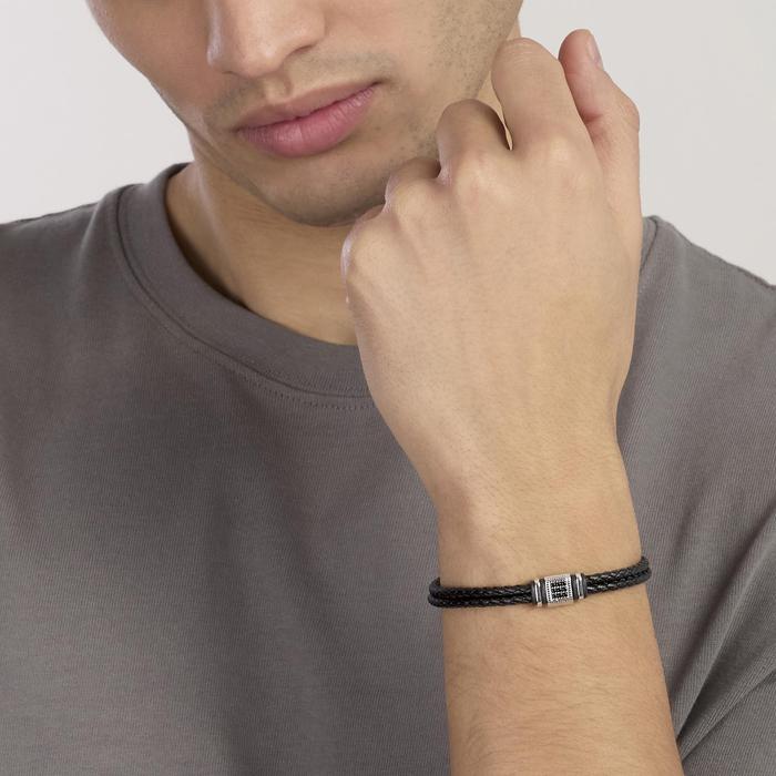 Bracciale in lab leather e zirconi neri da uomo PRIMO CAPITANO