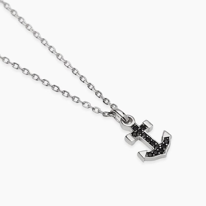 Collana in argento con ancora in zirconi neri da uomo NAVY RULE