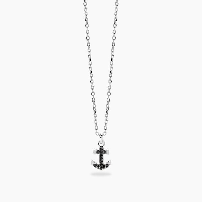 Collana in argento con ancora in zirconi neri da uomo NAVY RULE