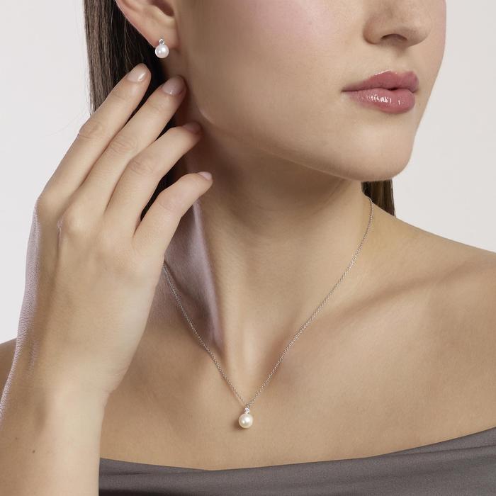 Orecchini con perle coltivate e diamanti lab-grown 0,06 carati MY DIAMOND