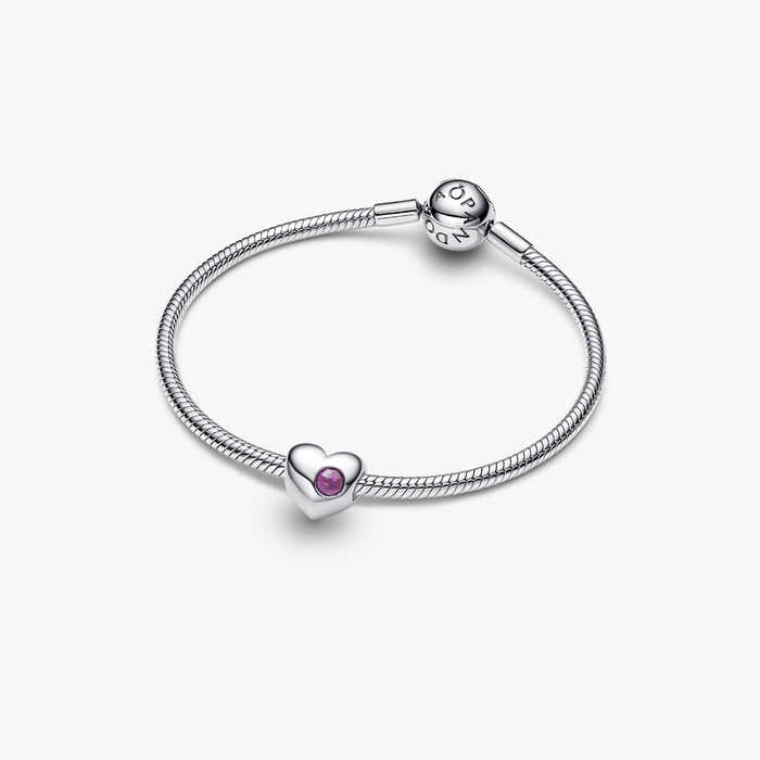 Charm Cuore con Pietra Viola Febbraio da incidere
