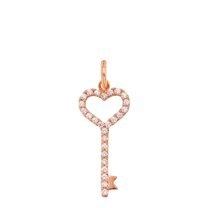Charm Chiave Cuore in Oro e Zirconi