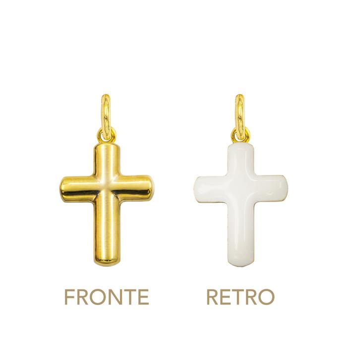 Charm Croce in Oro e Smalto Bianco