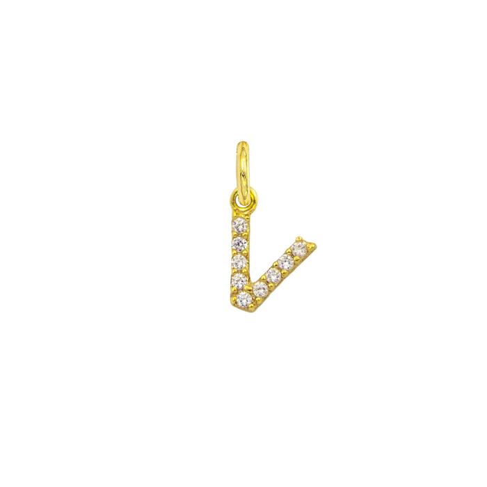 Charm Lettera V in Oro e Zirconi