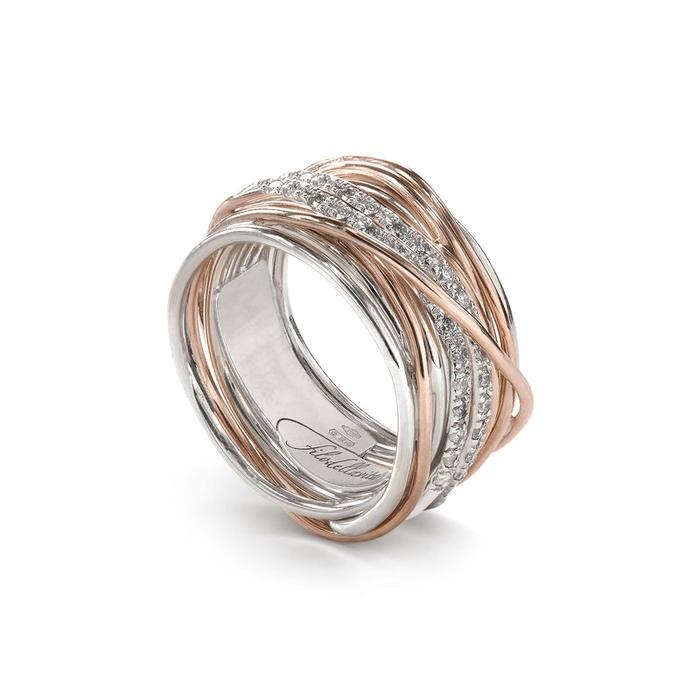 Filodellavita Classic 13 Fili in Argento 950 e Oro Rosa 9kt con doppia riviere di Diamanti Bianchi