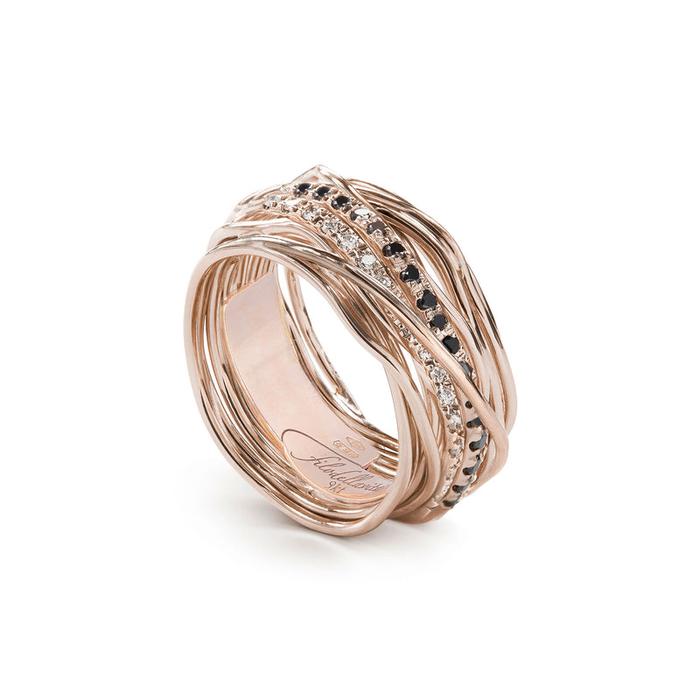 Filodellavita Classic 13 Fili in Oro Rosa 9 kt con doppia rivière di Diamanti Bianchi e Diamanti Neri