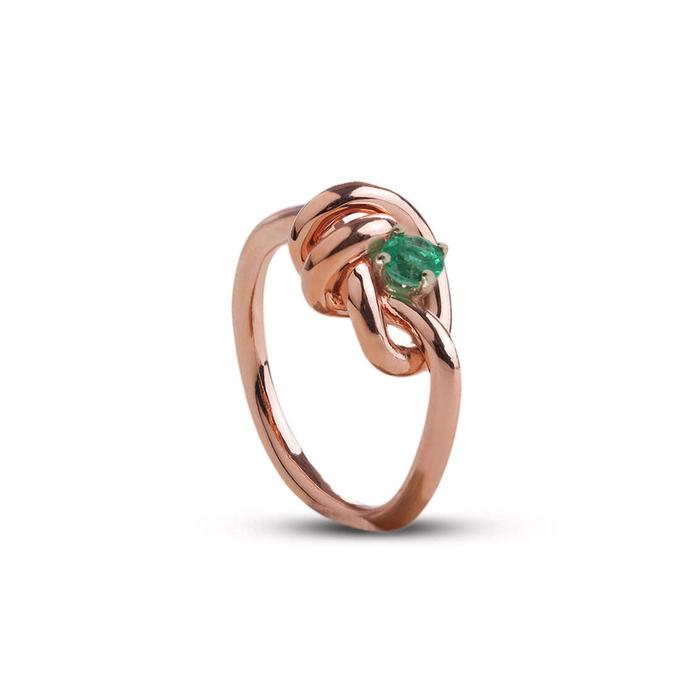 Anello Nodi d'Amore in Oro Rosa 9kt con Smeraldo