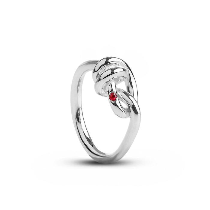 Anello Nodi d'Amore in Argento 925 con Diamante Rubino