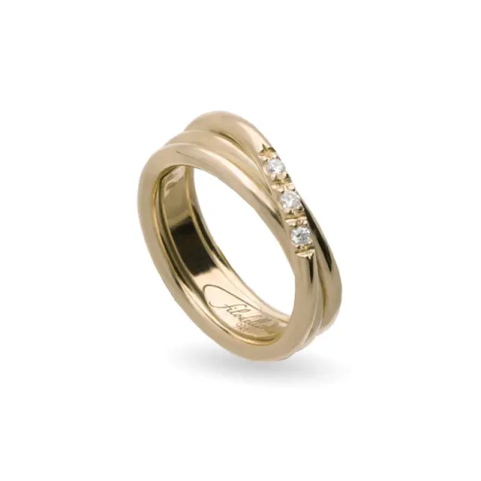 Filodellavita Classic 3 fili spesso in Giallo 9kt e 3 Diamanti Bianchi