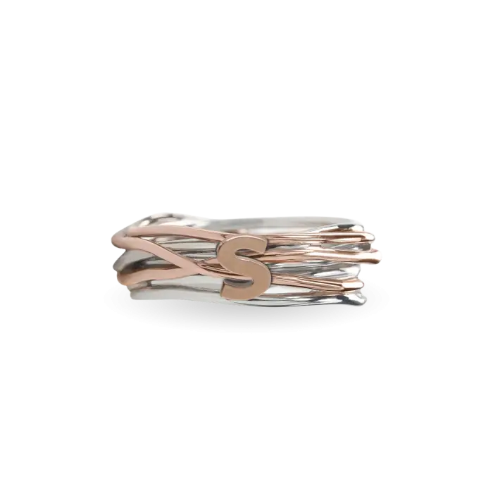 Anello Filodellavita Classic 7 fili in Argento 925 e Oro 9kt con iniziale in Oro 9kt