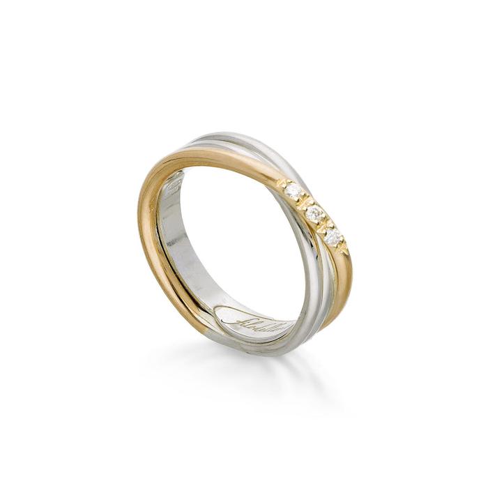 Filodellavita Classic 3 fili Oro Rosa/Giallo 9kt, Argento 925 e 3 Diamanti Bianchi
