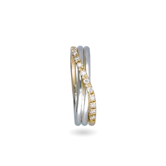 Filodellavita Classic 3 fili in Oro Giallo Rosa 9kt Argento e Diamanti Bianchi