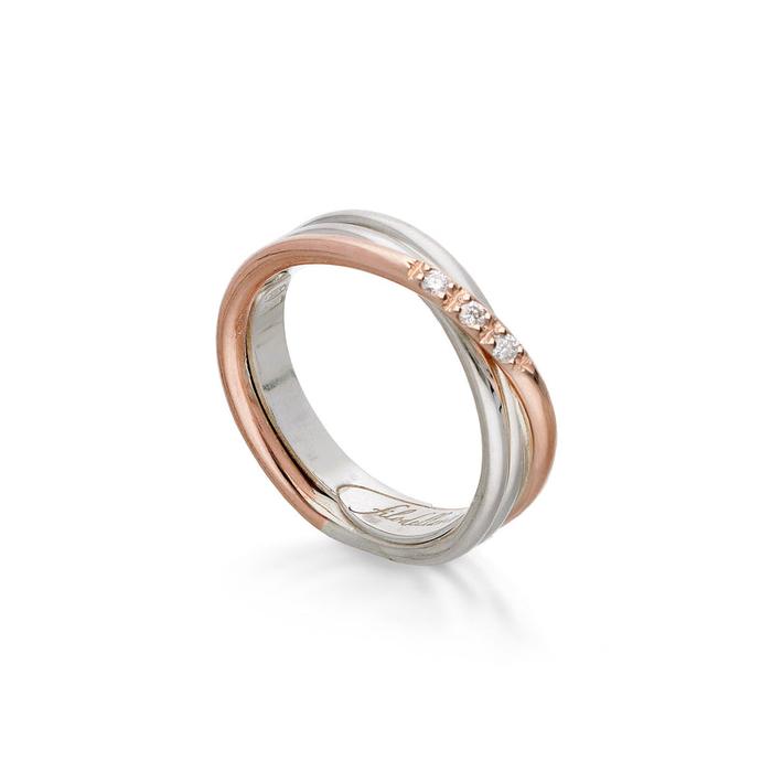 Filodellavita Classic 3 fili Oro Rosa/Giallo 9kt, Argento 925 e 3 Diamanti Bianchi