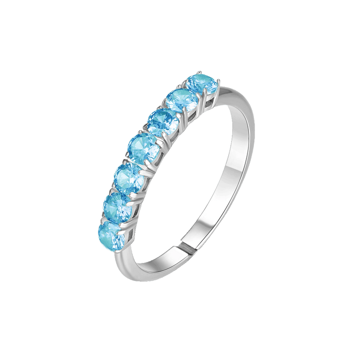 ANELLO DONNA IN ACCIAIO CON ZIRCONI ACQUAMARINA MISURA S