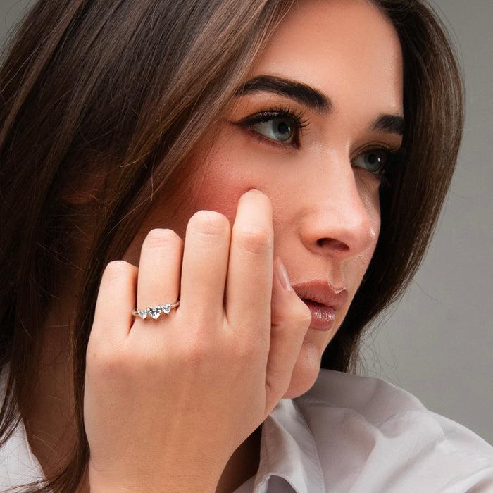 ANELLO DONNA IN ACCIAIO CON CUORI CON ZIRCONI BIANCHI