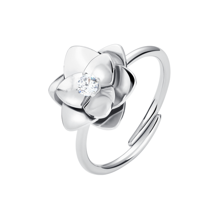 ANELLO DONNA IN ACCIAIO, FIORE CON ZIRCONE BIANCO