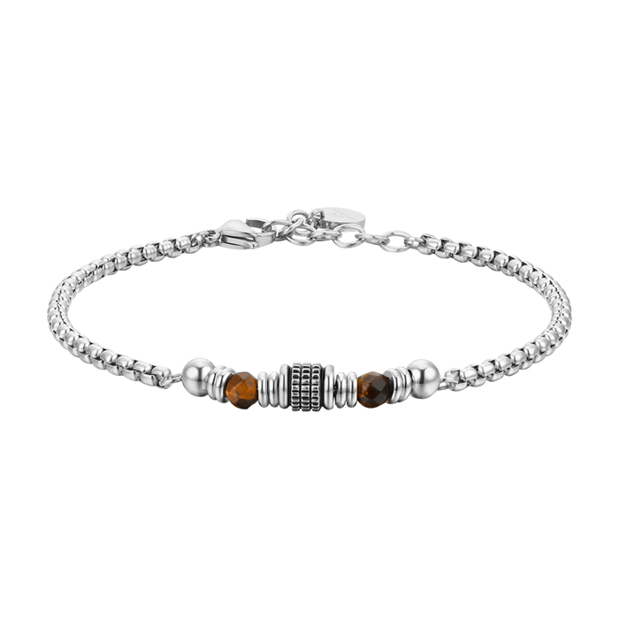 BRACCIALE UOMO IN ACCIAIO PIETRE OCCHIO DI TIGRE