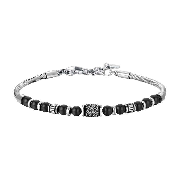 BRACCIALE UOMO IN ACCIAIO CON ELEMENTI IN ACCIAIO CON EFFETTO VINTAGE E SFERE