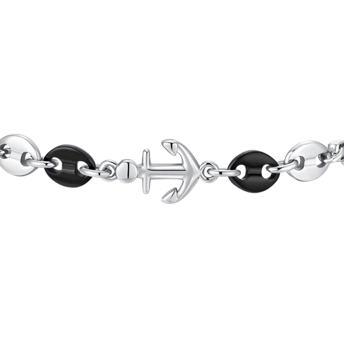 BRACCIALE UOMO IN ACCIAIO CON ANCORA ED ELEMENTI IN ACCIAIO IP NERO