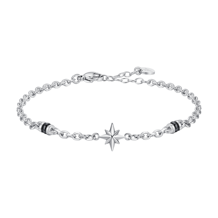 BRACCIALE UOMO IN ACCIAIO CON ROSA DEI VENTI ED ELEMENTI IN IP NERO