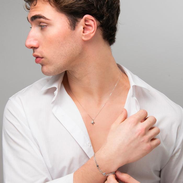 BRACCIALE UOMO IN ACCIAIO CON ROSA DEI VENTI ED ELEMENTI IN IP NERO