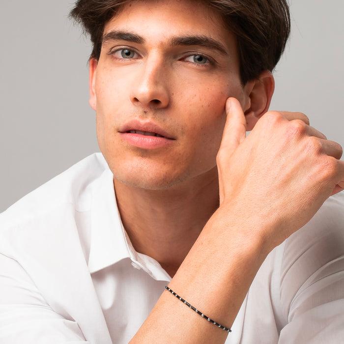 BRACCIALE UOMO IN ACCIAIO CON AGATA NERA ED EMATITE
