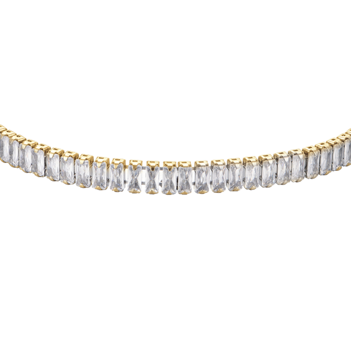BRACCIALE TENNIS DONNA IN ACCIAIO CON CRISTALLI BAGUETTE BIANCHI