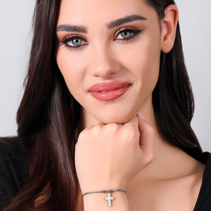 BRACCIALE DONNA IN ACCIAIO CON CROCE