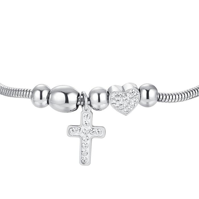 BRACCIALE DONNA IN ACCIAIO CROCE E CRISTALLI