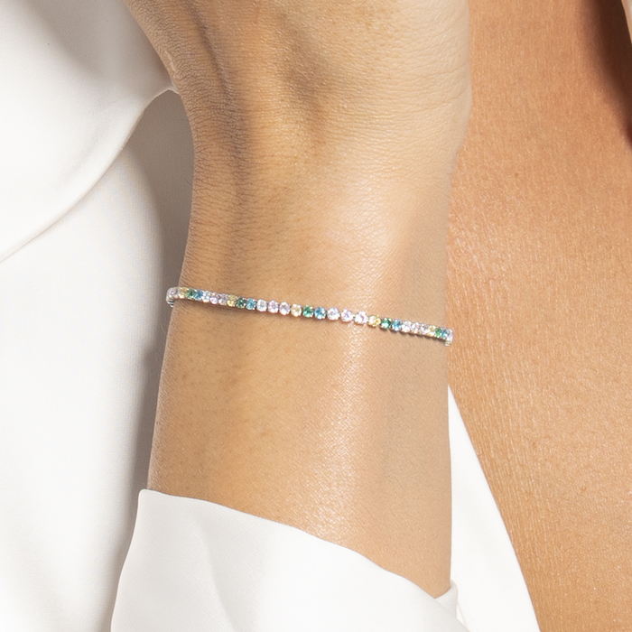 BRACCIALE TENNIS DONNA IN ACCIAIO CON ZIRCONI MULTICOLOR