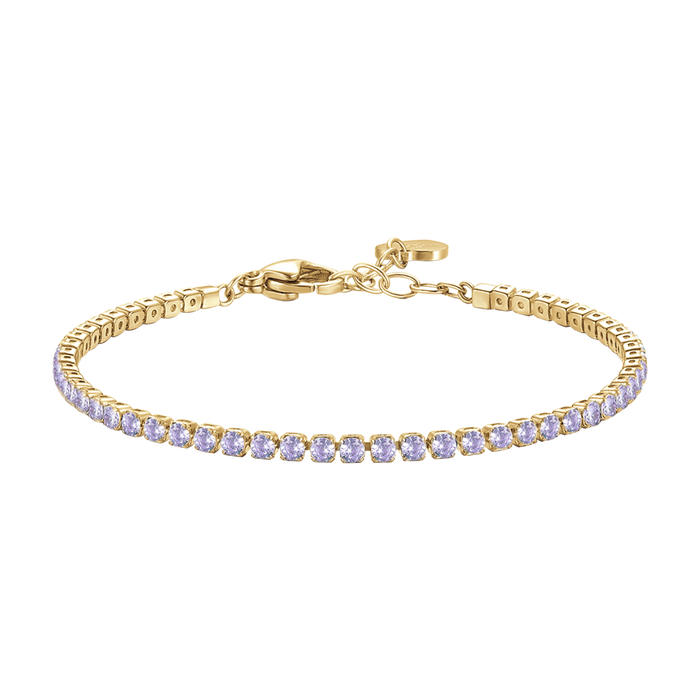 BRACCIALE TENNIS DONNA IN ACCIAIO COLORE ORO CON ZIRCONI VIOLA