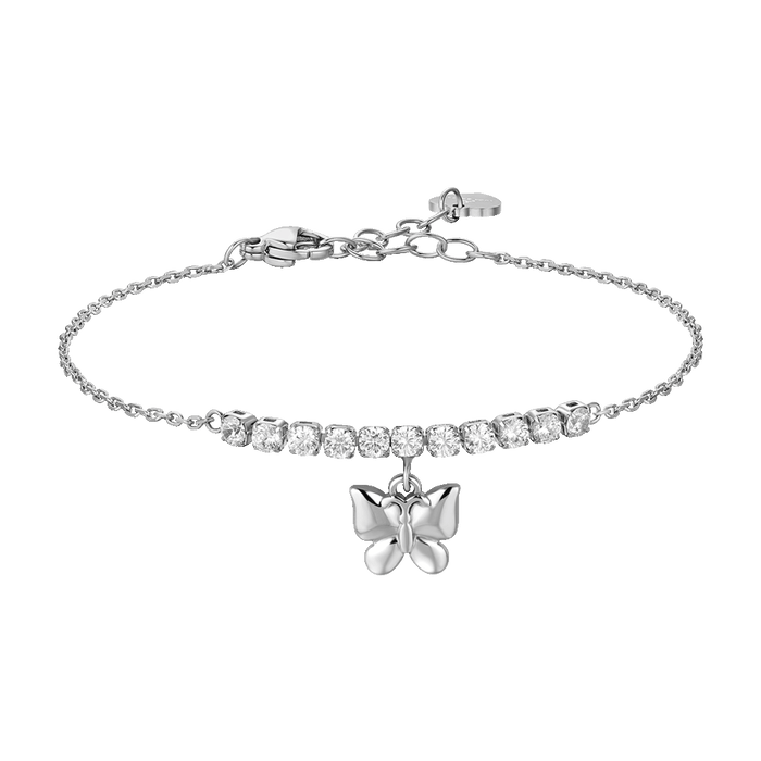 BRACCIALE DONNA IN ACCIAIO CON FARFALLA E ZIRCONI BIANCHI