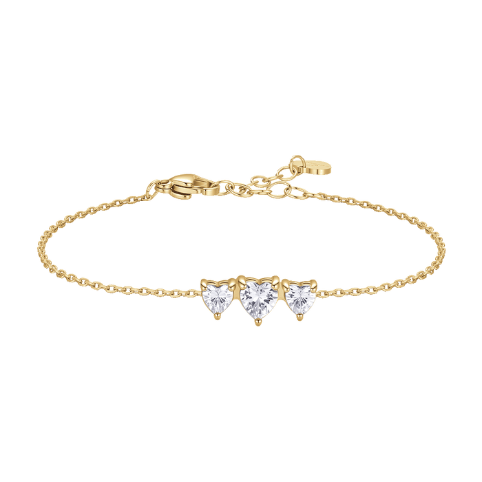 BRACCIALE DONNA IN ACCIAIO IP GOLD CON CUORI CON ZIRCONI BIANCHI