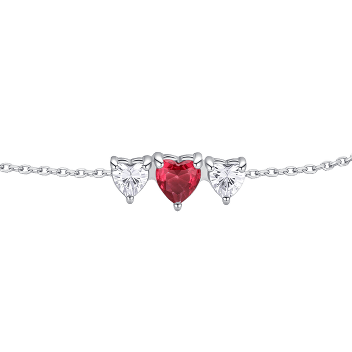 BRACCIALE DONNA IN ACCIAIO CON CUORI CON ZIRCONI BIANCHI E ROSSI