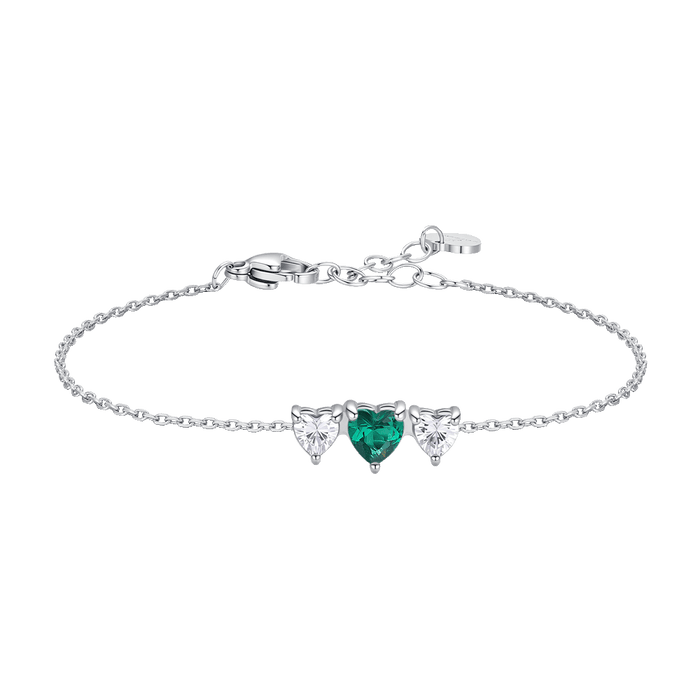 BRACCIALE DONNA IN ACCIAIO CON CUORI CON ZIRCONI BIANCHI E VERDI