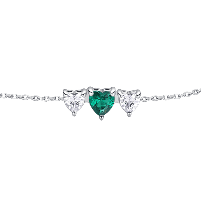BRACCIALE DONNA IN ACCIAIO CON CUORI CON ZIRCONI BIANCHI E VERDI