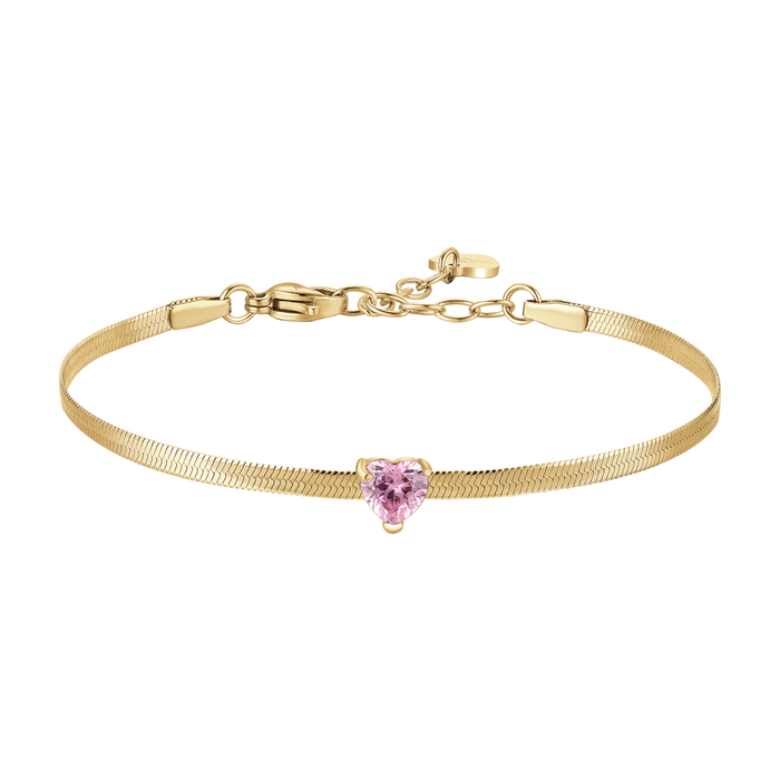 BRACCIALE DONNA IN ACCIAIO COLORE ORO CON ZIRCONE ROSA
