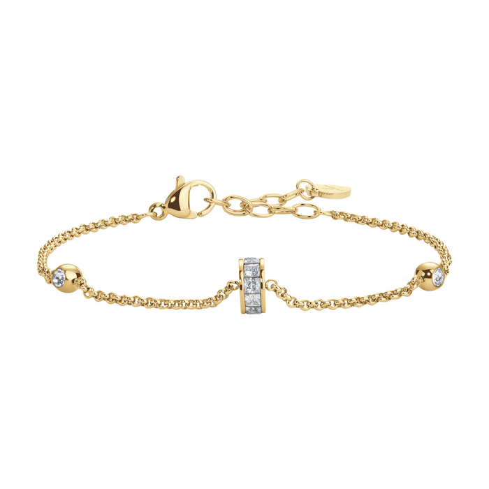 BRACCIALE DONNA IN ACCIAIO IP GOLD, BUSSOLOTTO ED ELEMENTI CON ZIRCONI BIANCHI