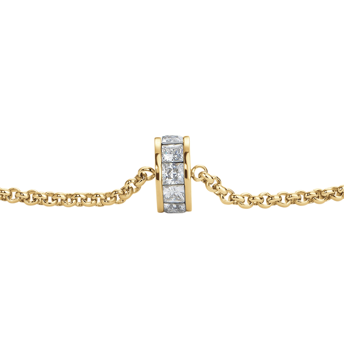 BRACCIALE DONNA IN ACCIAIO IP GOLD, BUSSOLOTTO ED ELEMENTI CON ZIRCONI BIANCHI