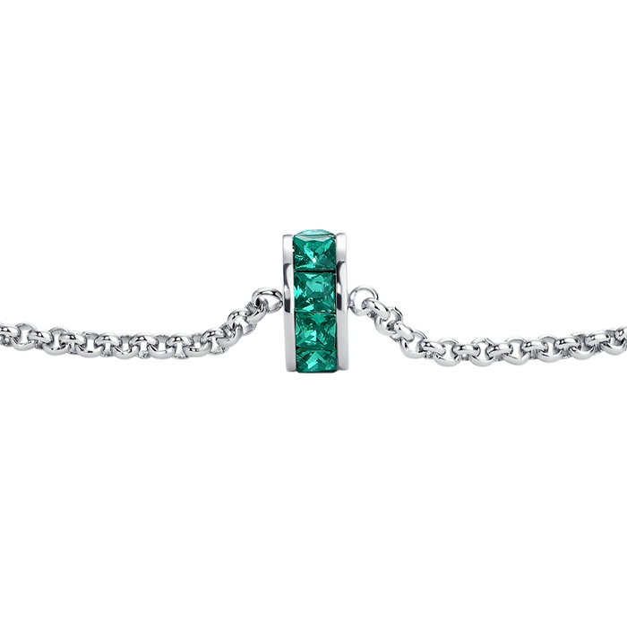 BRACCIALE DONNA IN ACCIAIO, BUSSOLOTTO ED ELEMENTI CON ZIRCONI VERDI