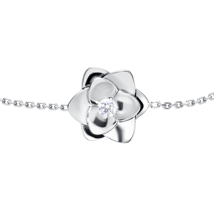 BRACCIALE DONNA IN ACCIAIO, FIORE ED ELEMENTI CON ZIRCONI BIANCHI