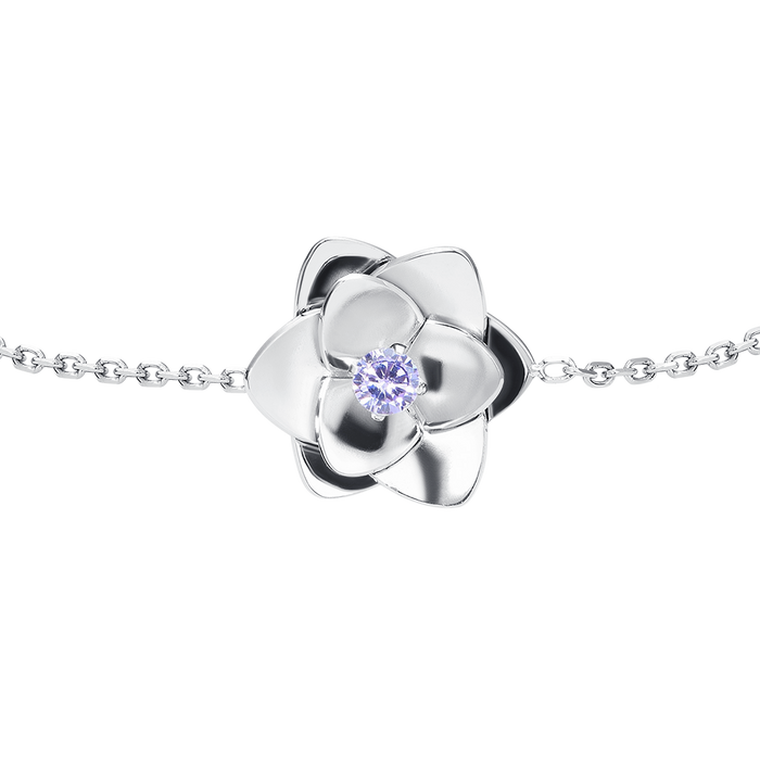 BRACCIALE DONNA IN ACCIAIO, FIORE ED ELEMENTI CON ZIRCONI VIOLA