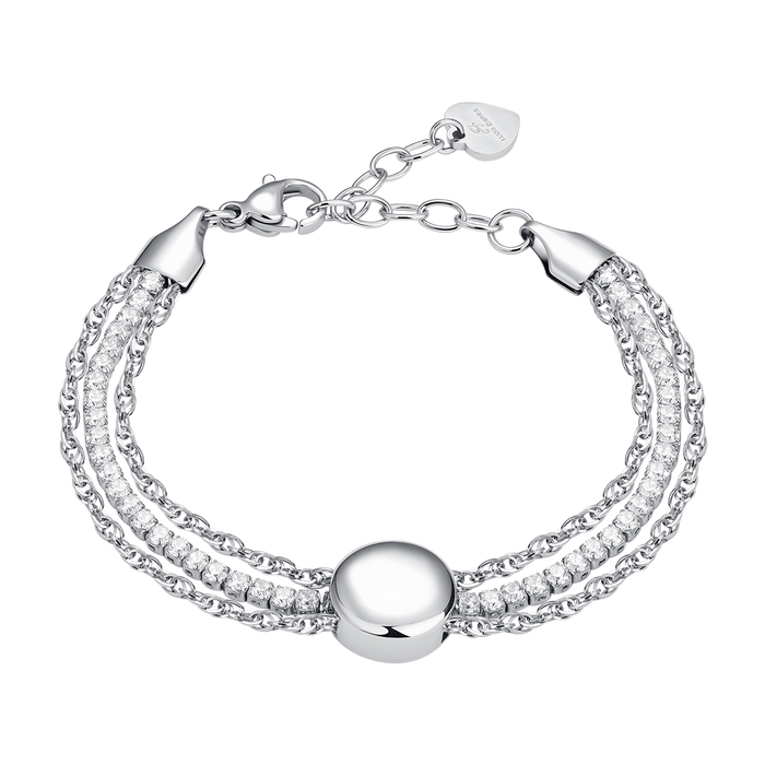BRACCIALE DONNA TENNIS IN ACCIAIO CON ELEMENTO CENTRALE IN ACCIAIO E CRISTALLI